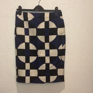 J. Crew Blue and Black Geometric Pencil Skirt